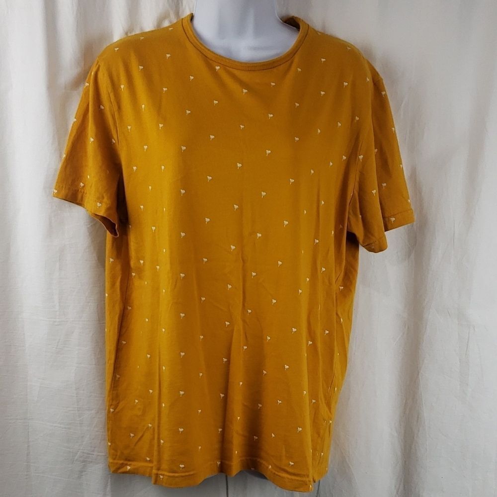 Denim & Flower Ricky Singh Men's Large Mustard Yellow Palm Tree Shirt